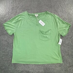 MNK Womens Sage Green 100% Cotton V-Neck Pocket T-Shirt OM2209KKT XL NWT